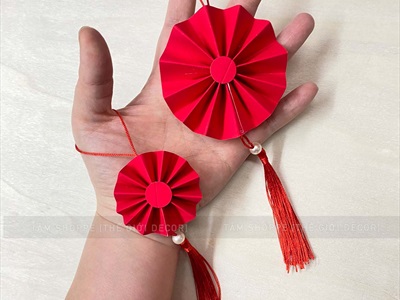 Phụ kiện treo Tết Quạt giấy nhung Vàng Đỏ mini [Cute] 5 - 7cm PKT-TET-14